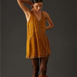 By Anthropologie Embellished Deep V Mini Dress